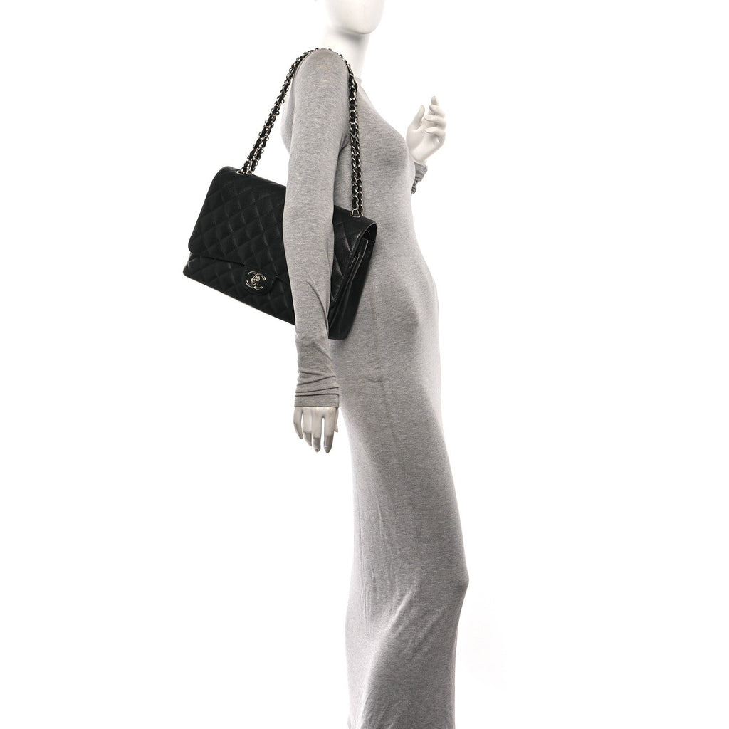 Caviar Quilted Maxi Double Flap Black wholesalehk.shop