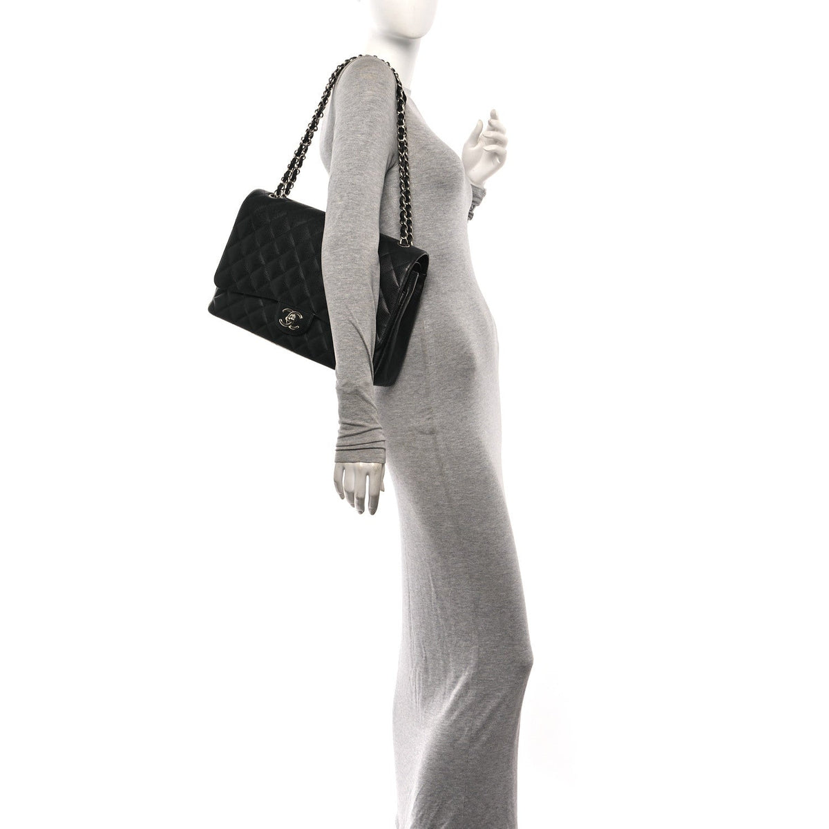 Caviar Quilted Maxi Double Flap Black wholesalehk.shop