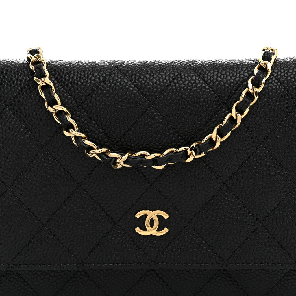 Caviar Quilted Wallet on Chain WOC Black wholesalehk.shop