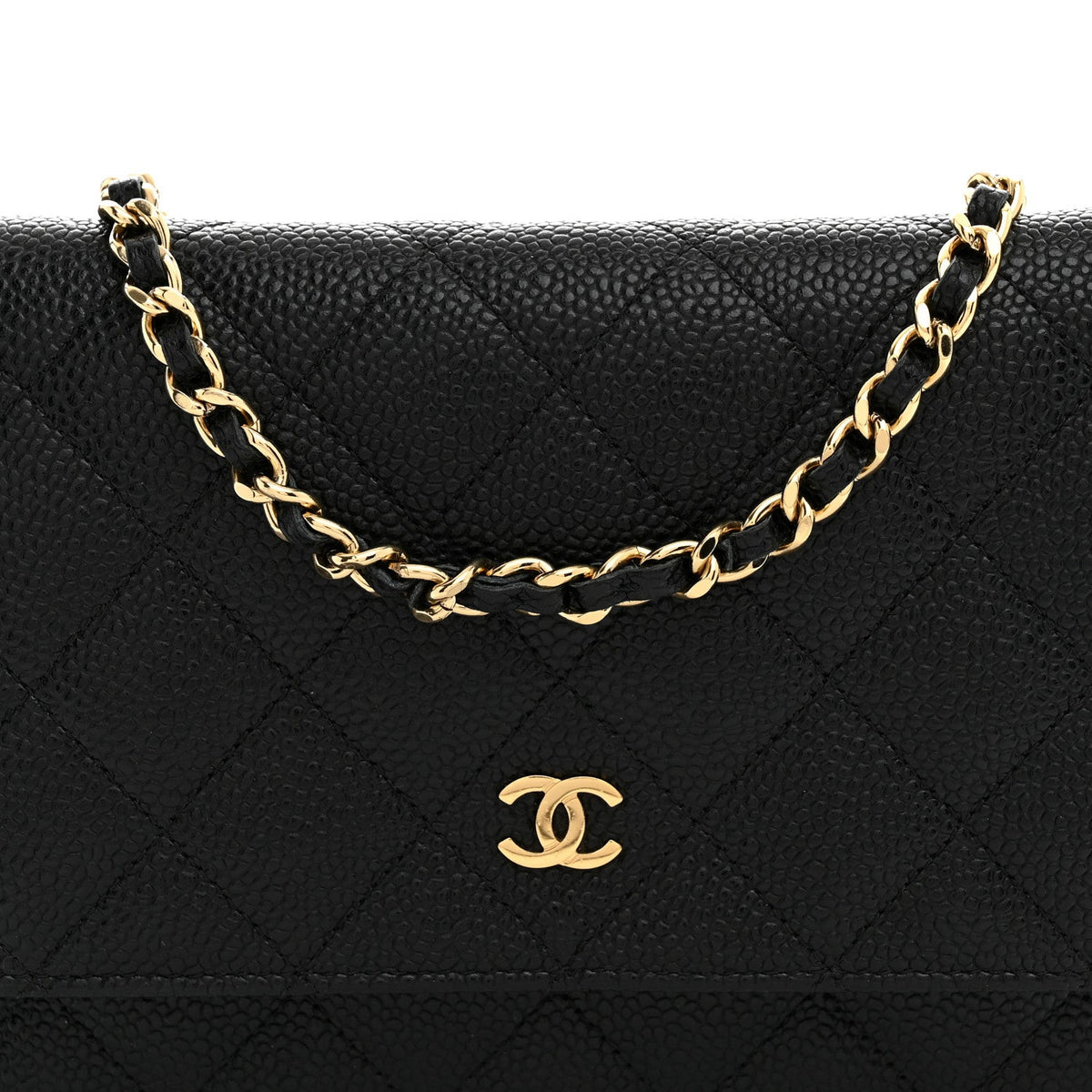 Caviar Quilted Wallet on Chain WOC Black wholesalehk.shop