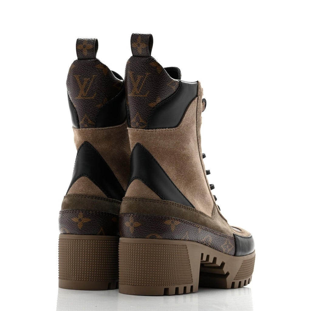 Suede Calfskin Monogram Laureate Platform Desert Boots 36 Taupe £¨ Direct shipment via from wholesalehk.shop