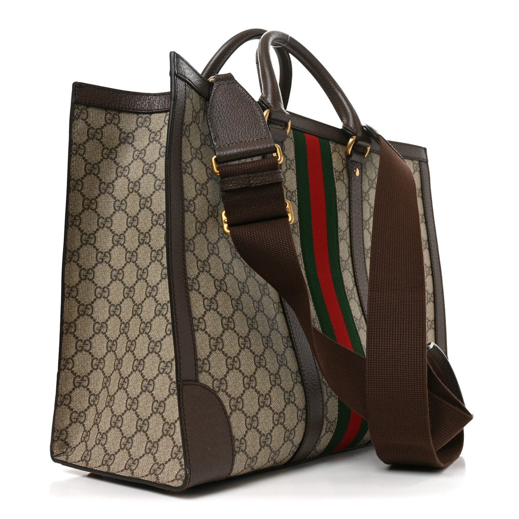 GG Supreme Monogram Textured Dollar Calfskin Web Large Ophidia Tote Bag Beige Ebony wholesalehk.shop