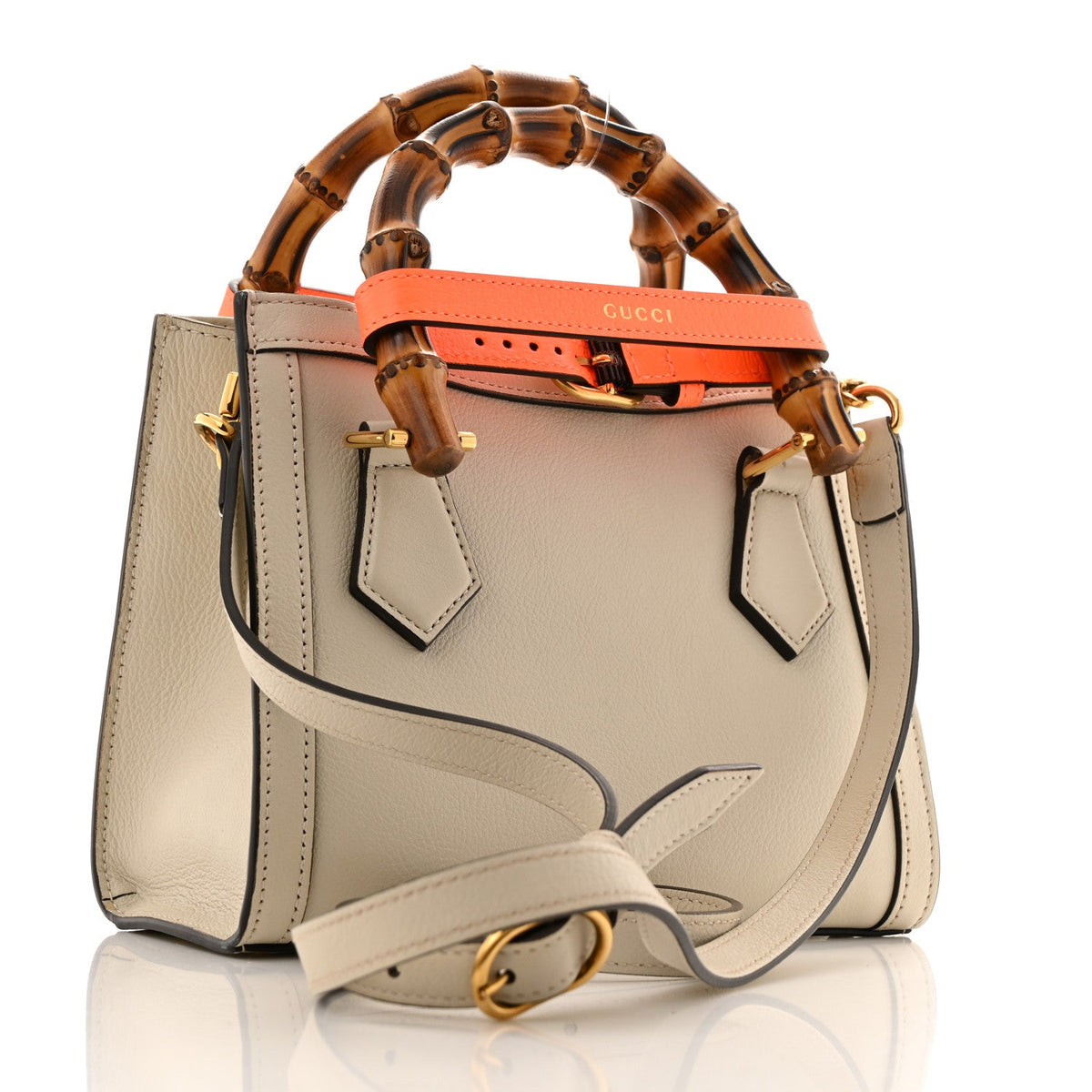 Wonka Grain Calfskin Mini Diana Tote Bag Mystic White Orange Fluo wholesalehk.shop