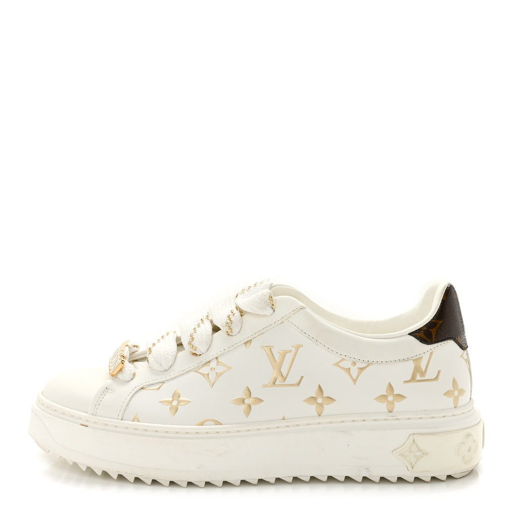 Calfskin Monogram Debossed Time Out Sneakers 37 White Gold £¨ Direct shipment via from wholesalehk.shop
