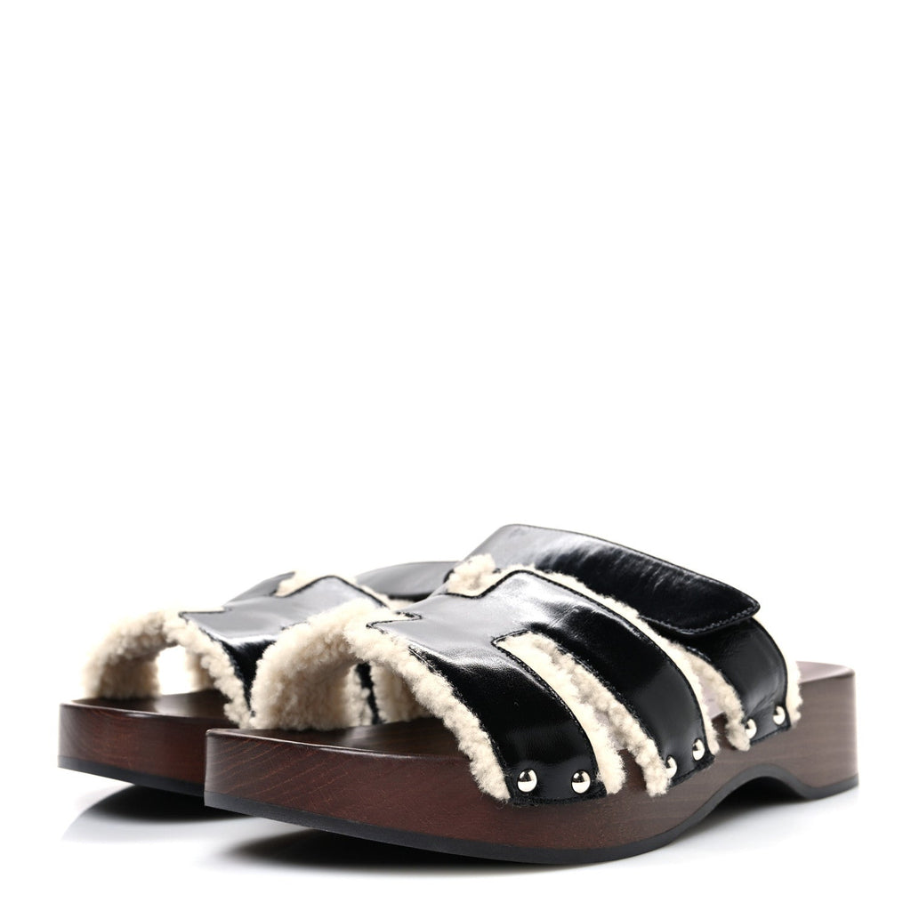 Glazed Nappa Shearling Womens Kos Clog 40 Black Ecru wholesalehk.shop