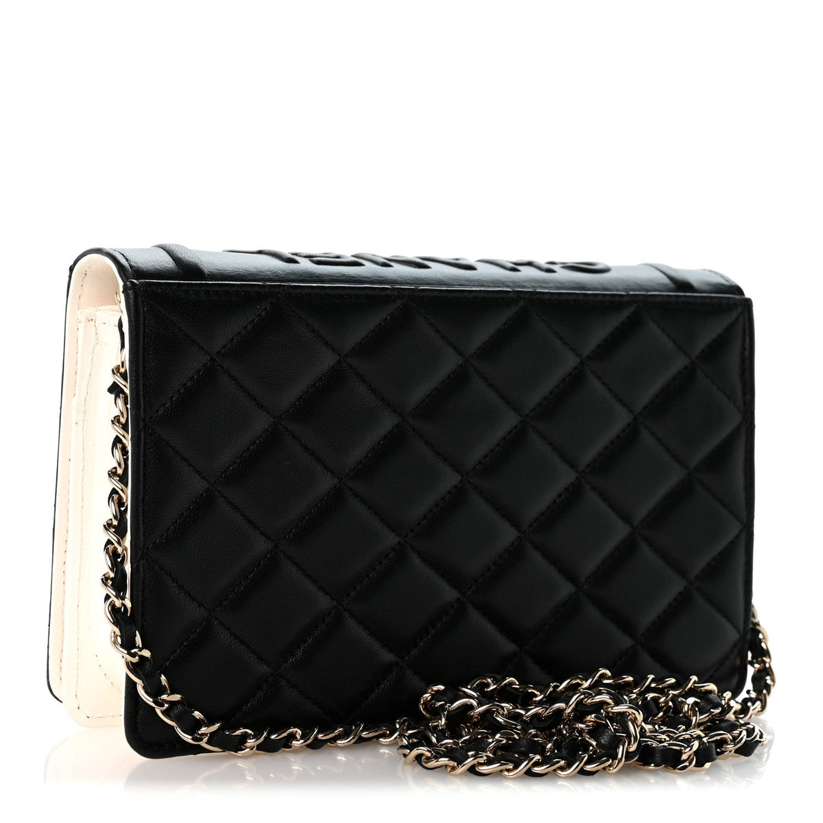 Lambskin Quilted Book Wallet On Chain WOC Black wholesalehk.shop