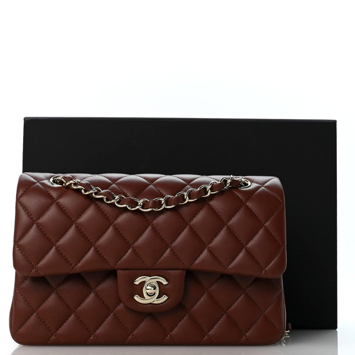 Lambskin Quilted Small Double Flap Dark Brown wholesalehk.shop