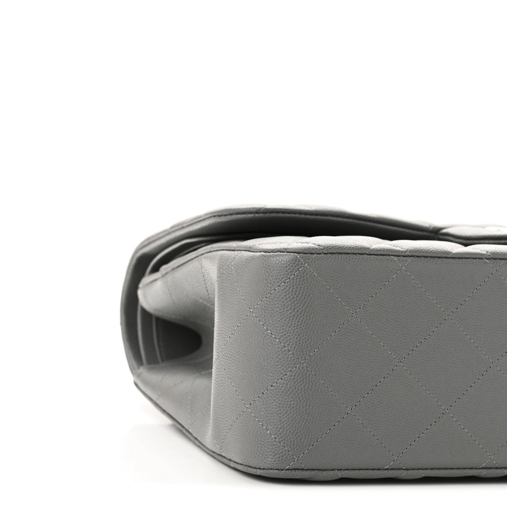 Caviar Quilted Jumbo Double Flap Grey wholesalehk.shop