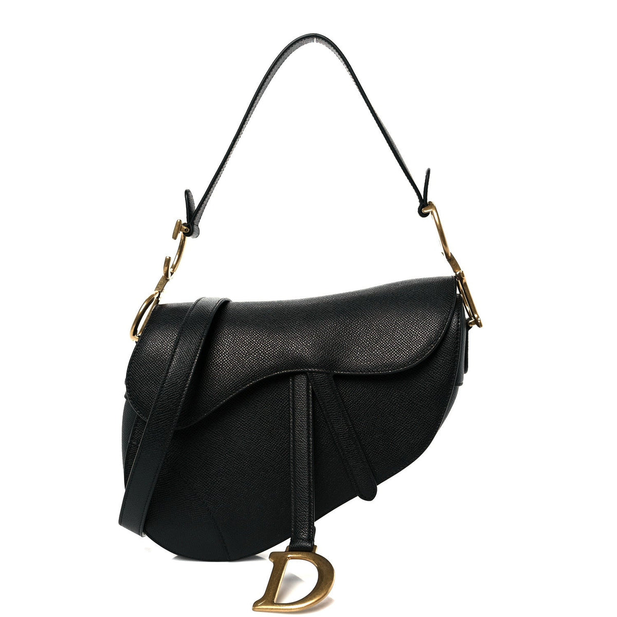 Grained Calfskin Saddle Bag With Strap Black wholesalehk.shop