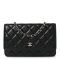 Lambskin Quilted Wallet On Chain WOC Black wholesalehk.shop
