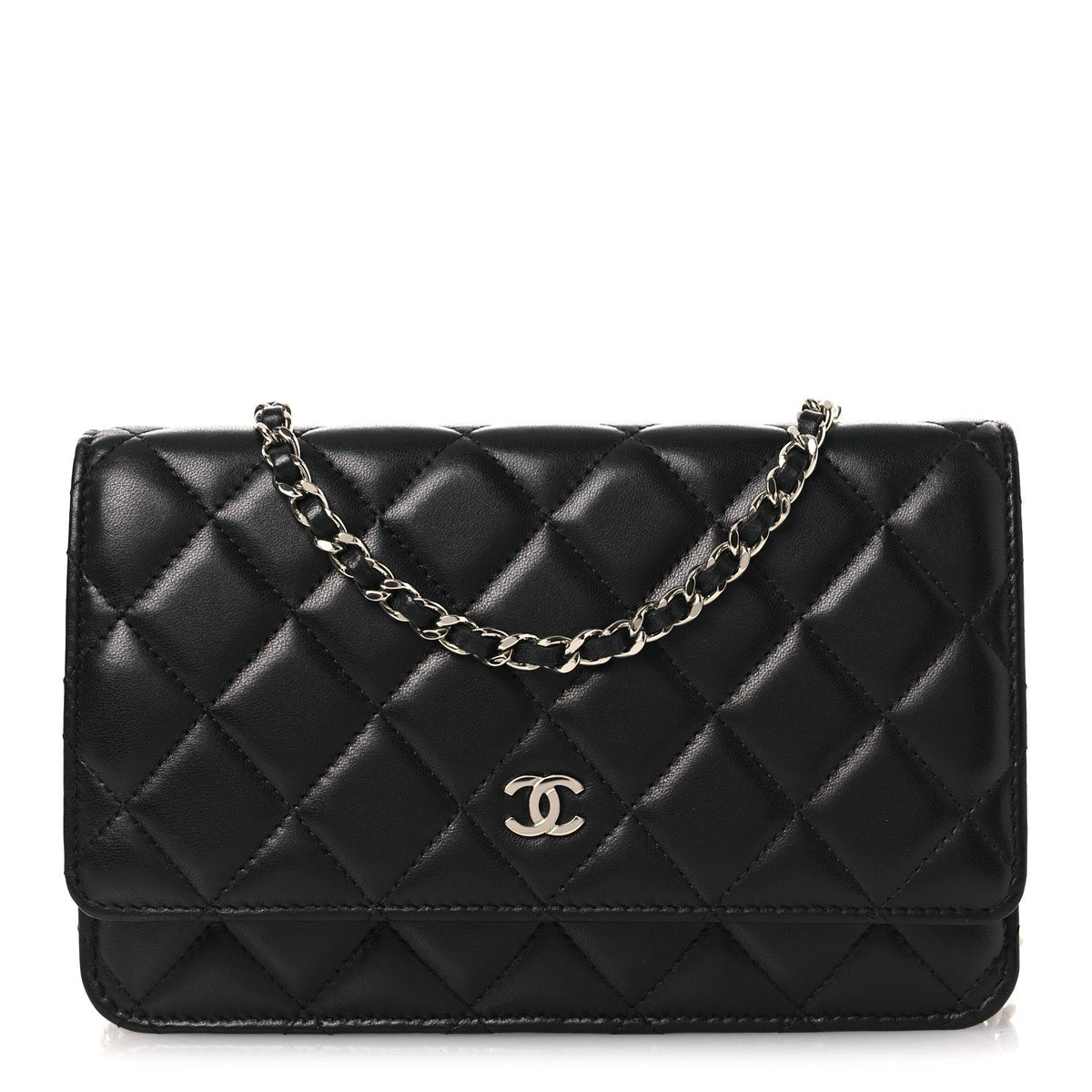Lambskin Quilted Wallet On Chain WOC Black wholesalehk.shop