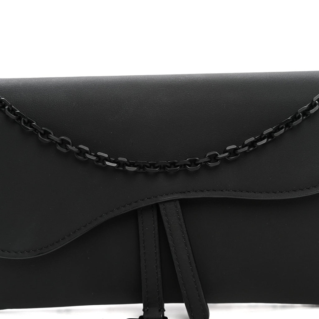 Ultra Matte Calfskin Saddle Chain Wallet Pouch Black wholesalehk.shop