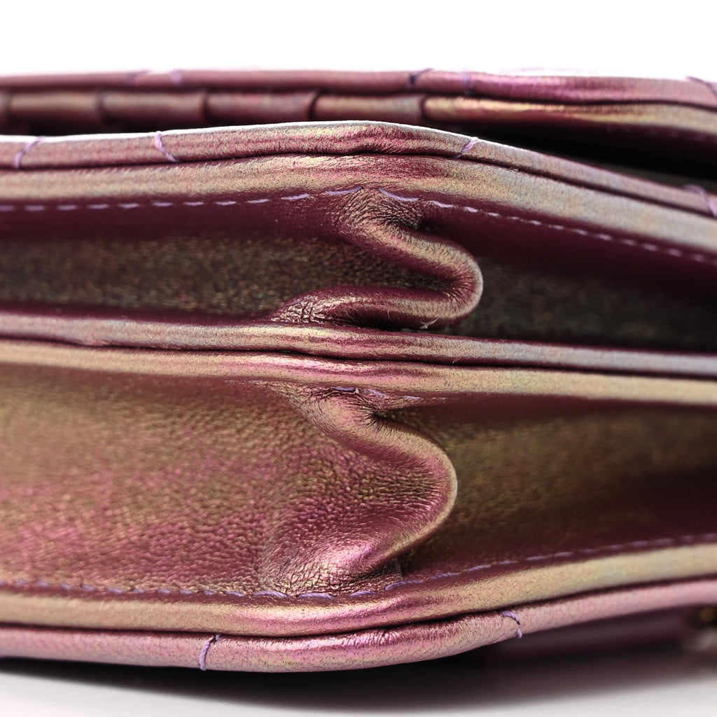 Iridescent Lambskin Quilted Mini Wallet On Chain WOC Purple wholesalehk.shop