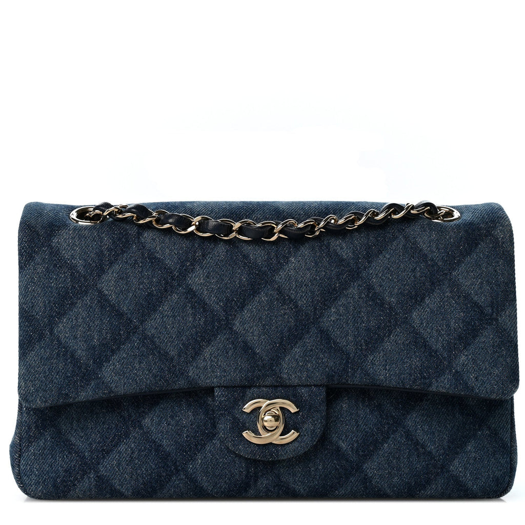 Printed Denim Quilted Medium Double Flap Light Blue wholesalehk.shop