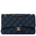 Printed Denim Quilted Medium Double Flap Light Blue wholesalehk.shop