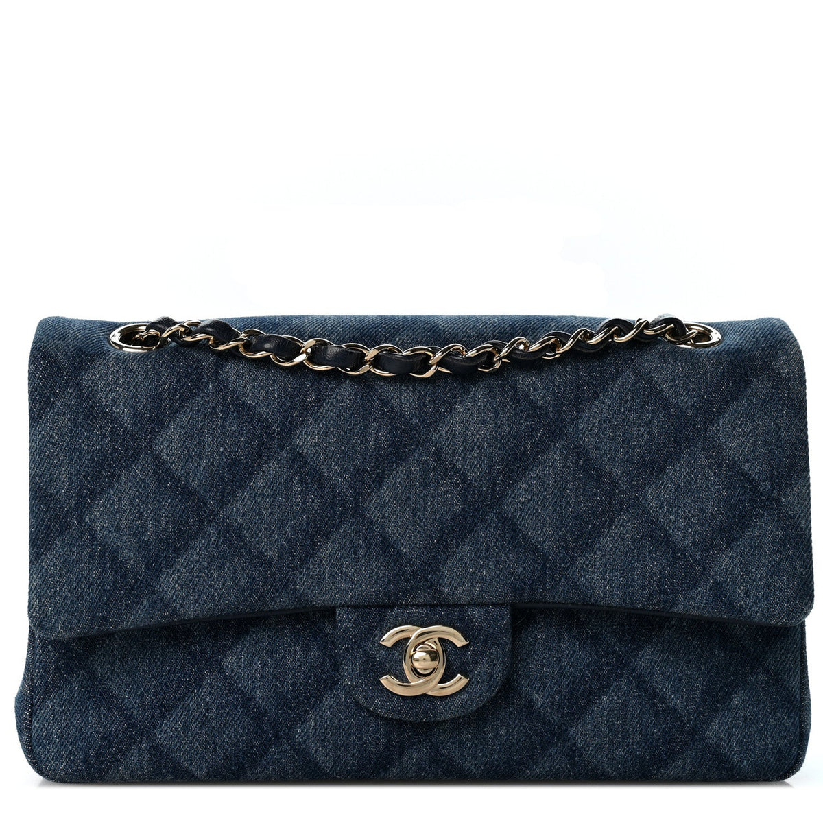 Printed Denim Quilted Medium Double Flap Light Blue wholesalehk.shop