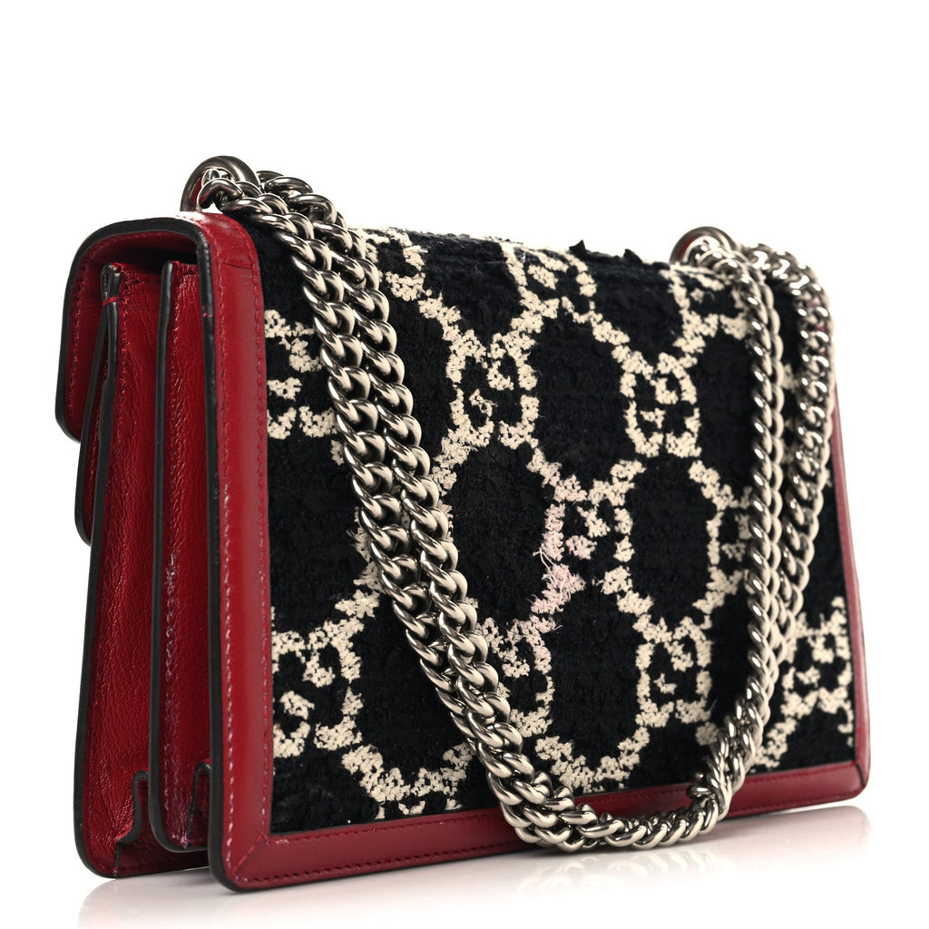 Tweed GG Monogram Small Dionysus Shoulder Bag Black White Romantic Cherry wholesalehk.shop