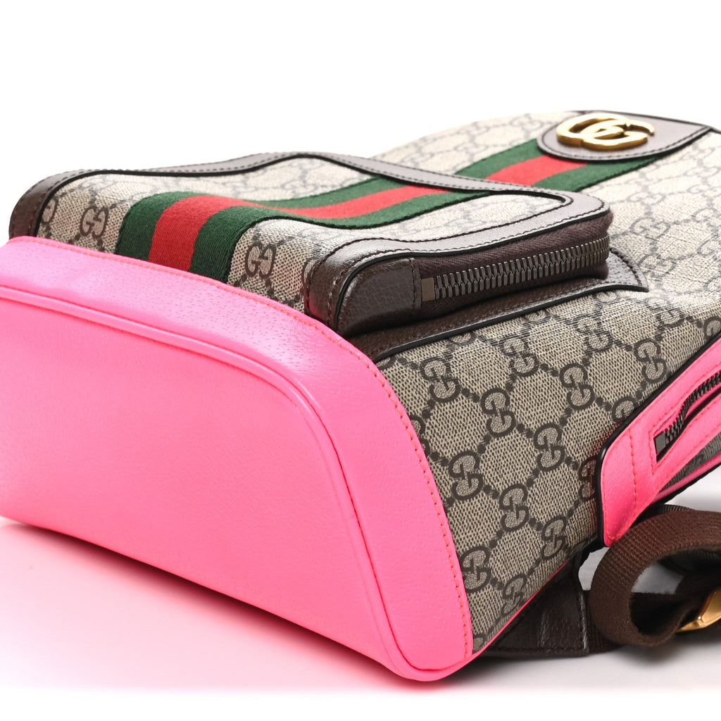GG Supreme Monogram Textured Dollar Calfskin Web Small Ophidia Day Backpack Beige Ebony Fluorescent Fuchsia wholesalehk.shop
