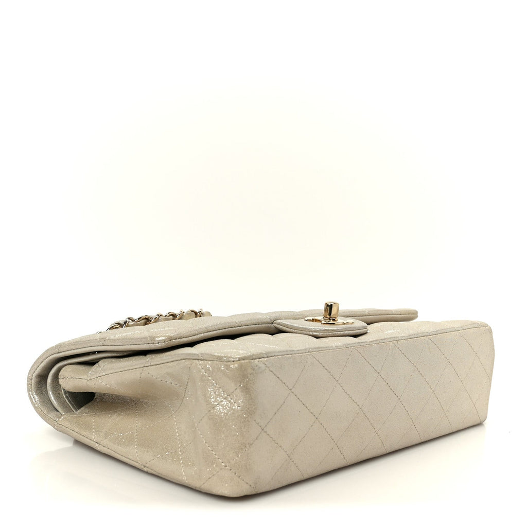 Metallic Canvas Quilted Medium Double Flap Light Gold wholesalehk.shop