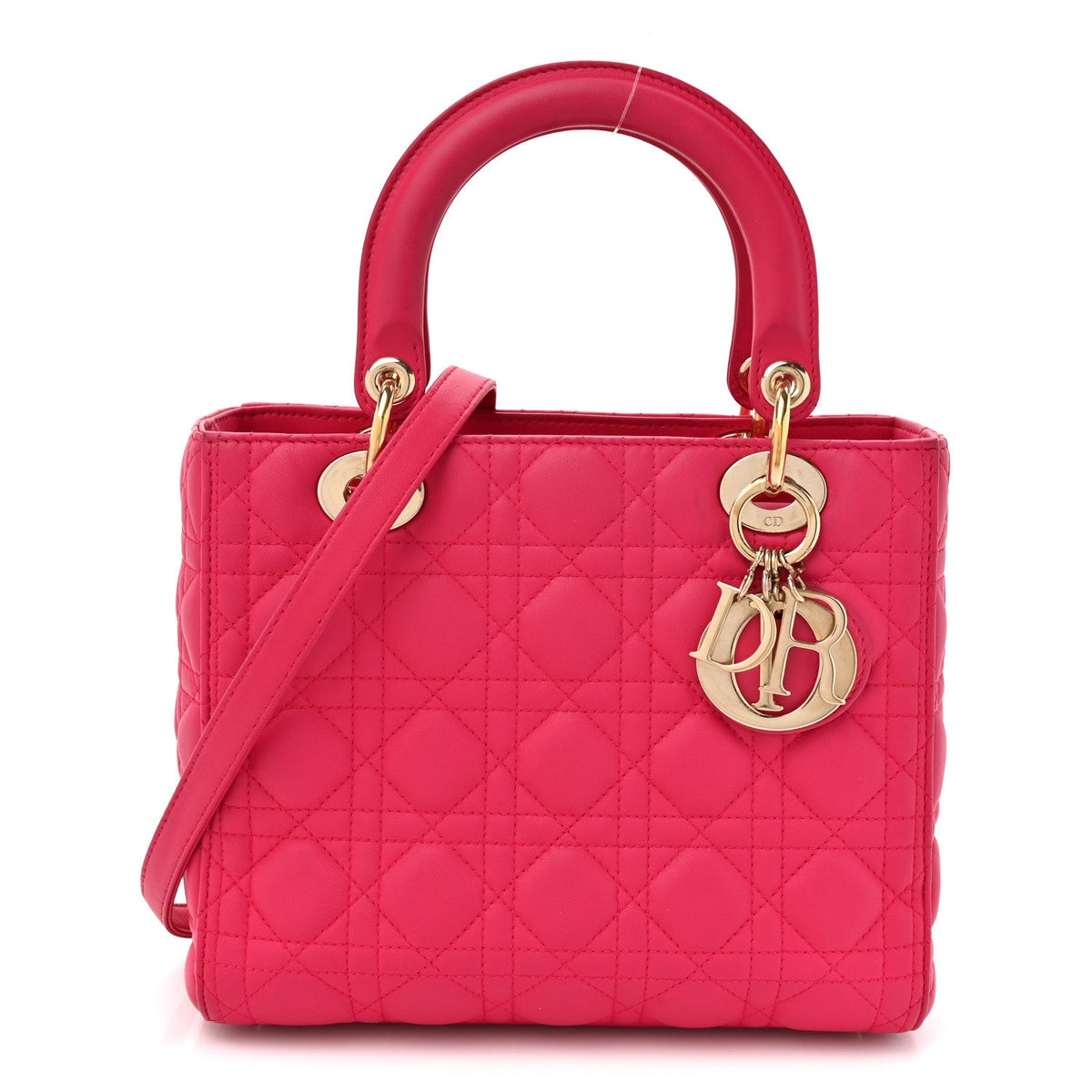 Lambskin Cannage Medium Lady Dior Fuchsia wholesalehk.shop