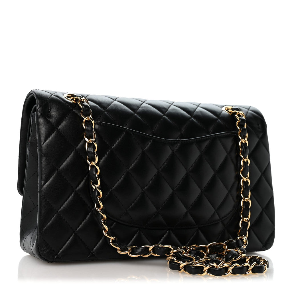 Lambskin Quilted Medium Double Flap Black wholesalehk.shop