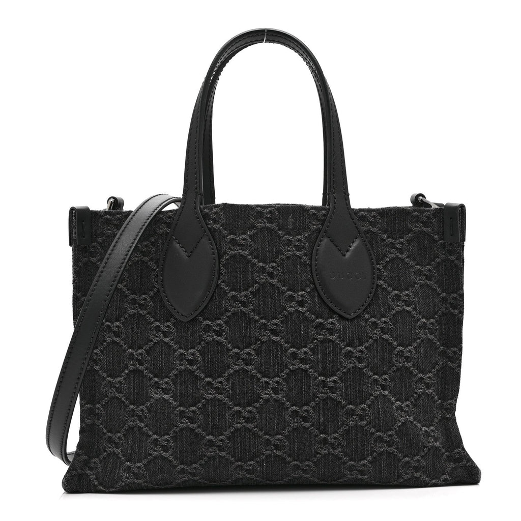 Denim Ophidia GG Monogram Tote Medium Black Grey wholesalehk.shop