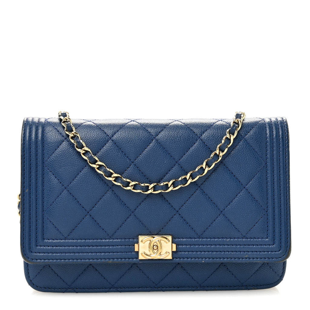 Caviar Quilted Boy Wallet On Chain WOC Dark Blue wholesalehk.shop