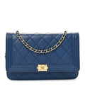 Caviar Quilted Boy Wallet On Chain WOC Dark Blue wholesalehk.shop