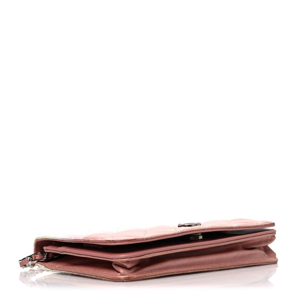 Ombre Patent Calfskin Quilted Wallet on Chain WOC Pink White wholesalehk.shop