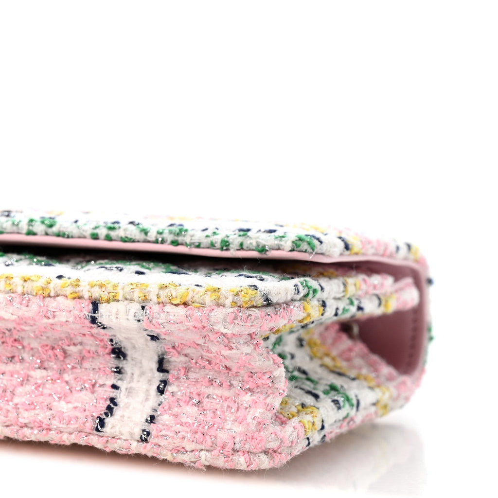 Metallic Tweed Quilted Wallet On Chain WOC White Multicolor wholesalehk.shop