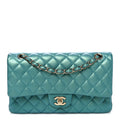 Iridescent Caviar Quilted Medium Double Flap Green wholesalehk.shop