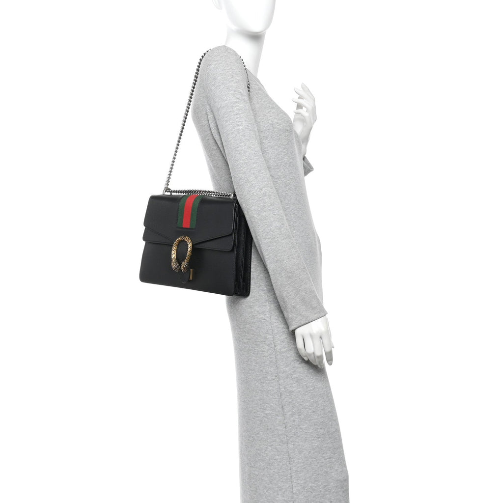 Calfskin Web Medium Dionysus Shoulder Bag Black wholesalehk.shop