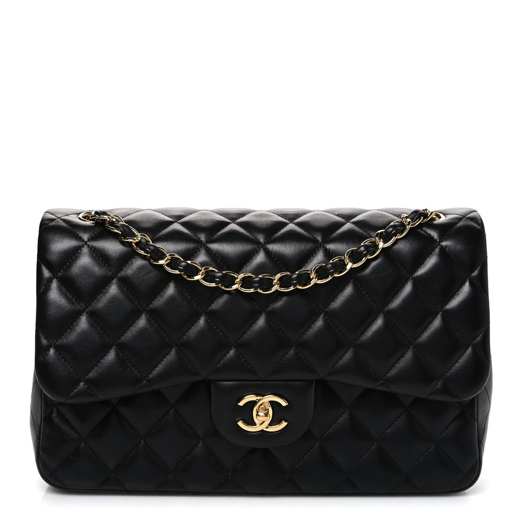 Lambskin Quilted Jumbo Double Flap Black wholesalehk.shop