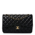 Lambskin Quilted Jumbo Double Flap Black wholesalehk.shop