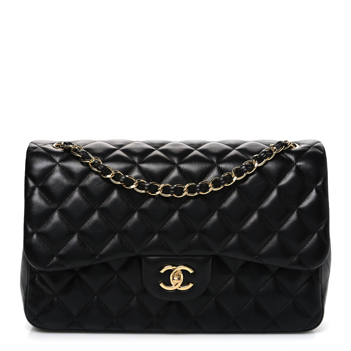 Lambskin Quilted Jumbo Double Flap Black wholesalehk.shop