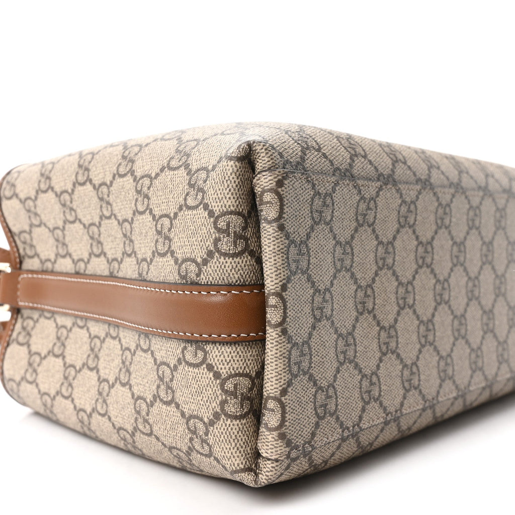 GG Supreme Monogram Emblem Medium Tote Bag Beige Dark Brown wholesalehk.shop