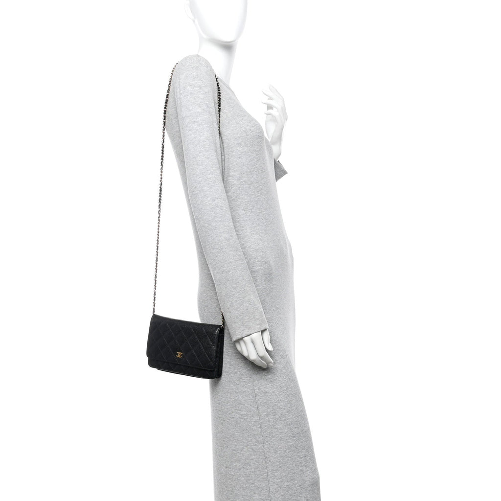 Caviar Quilted Wallet On Chain WOC Black wholesalehk.shop