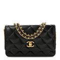 Lambskin Quilted Logo WOC Wallet On Chain Black wholesalehk.shop