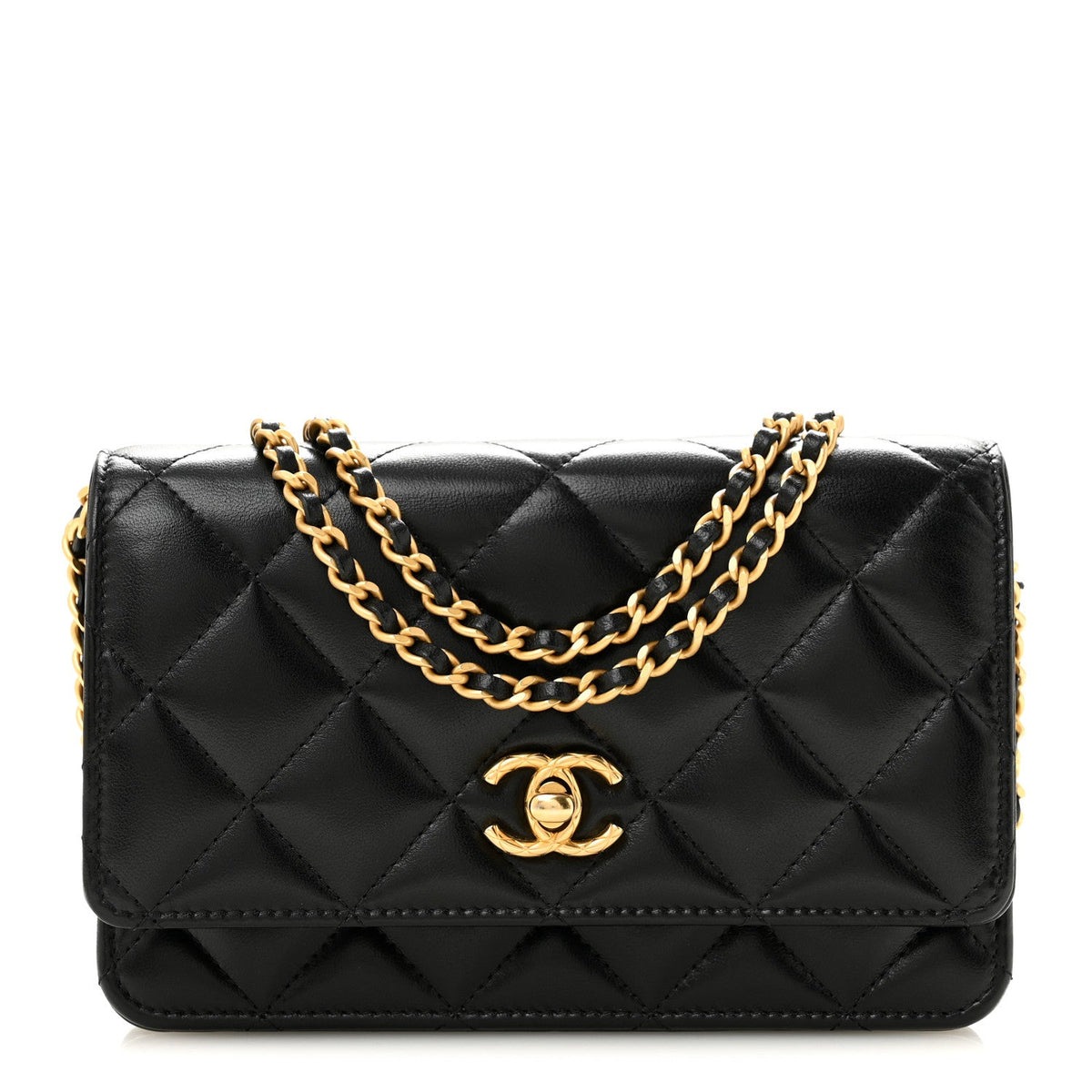 Lambskin Quilted Logo WOC Wallet On Chain Black wholesalehk.shop