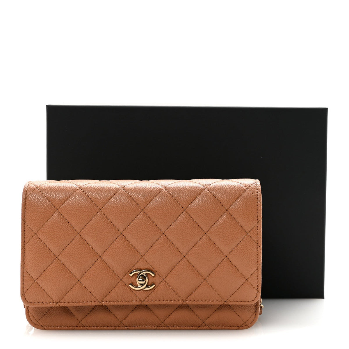 Caviar Quilted CC Turnlock Wallet On Chain WOC Brown wholesalehk.shop