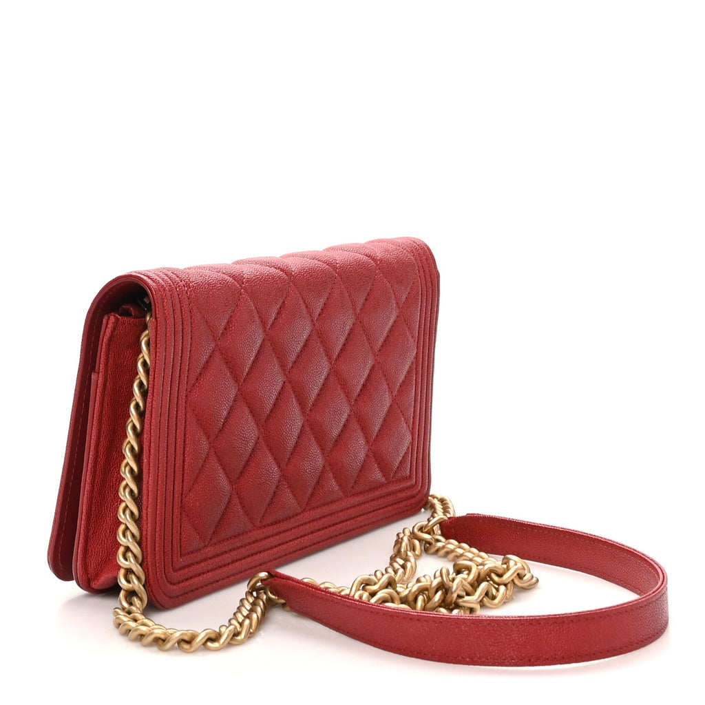 Caviar Quilted Boy Wallet On Chain WOC Red wholesalehk.shop