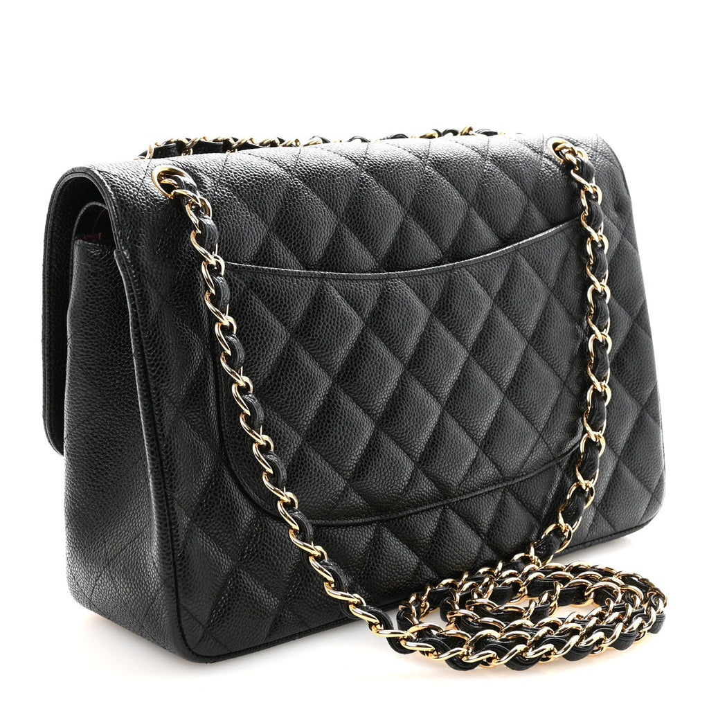 Caviar Quilted Jumbo Double Flap Black wholesalehk.shop