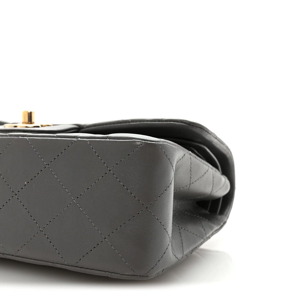 Lambskin Quilted Small Double Flap Grey wholesalehk.shop