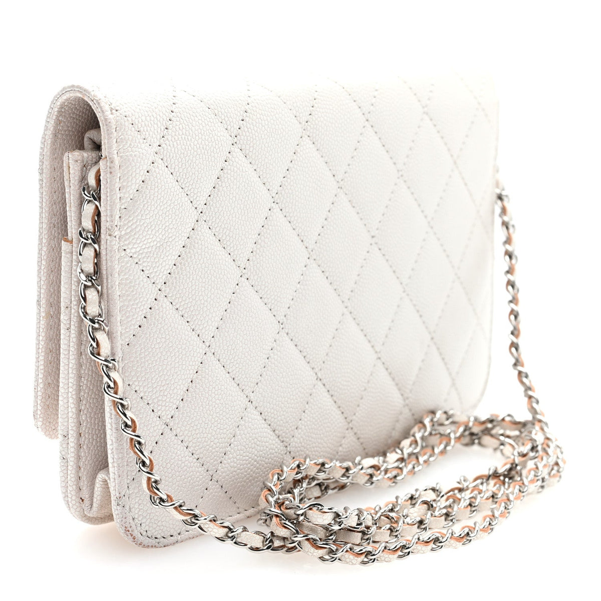 Iridescent Caviar Quilted Golden Class Wallet On Chain WOC White wholesalehk.shop