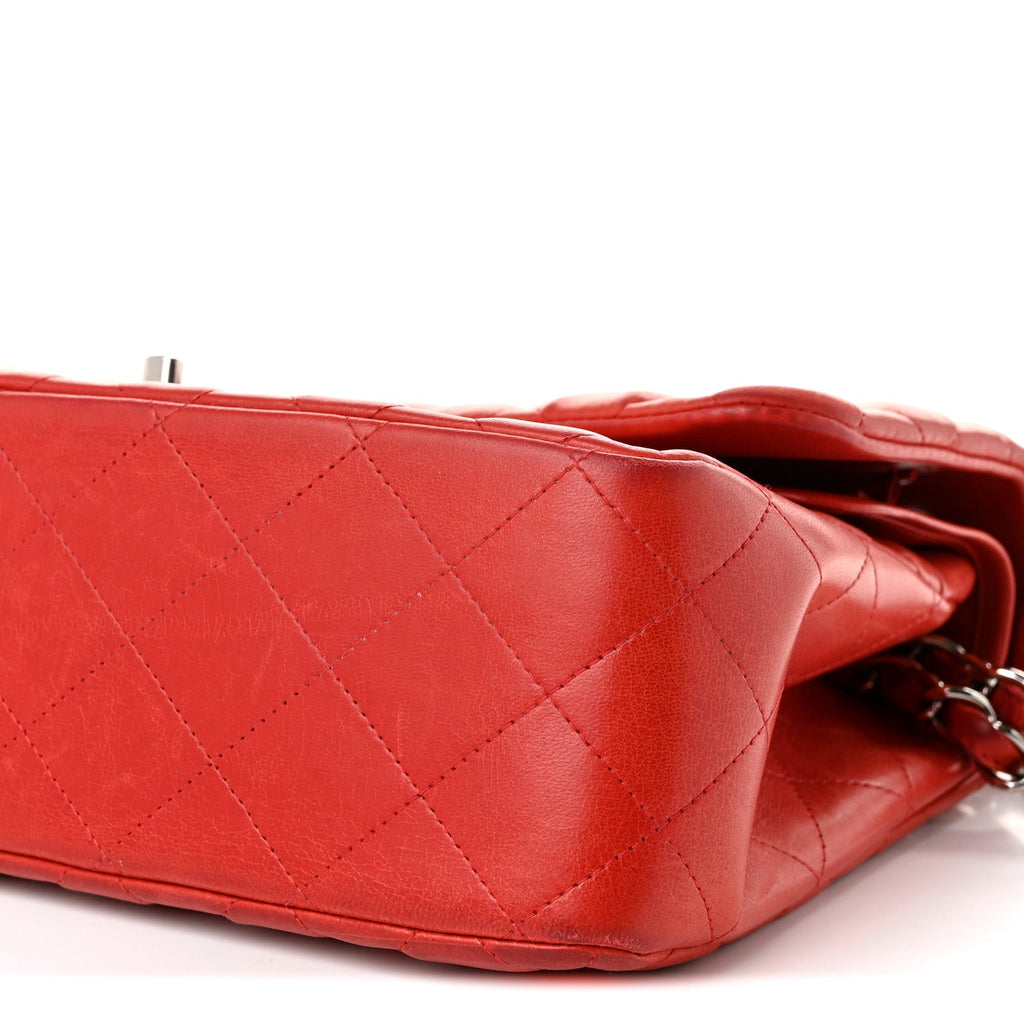 Lambskin Quilted Jumbo Double Flap Red wholesalehk.shop