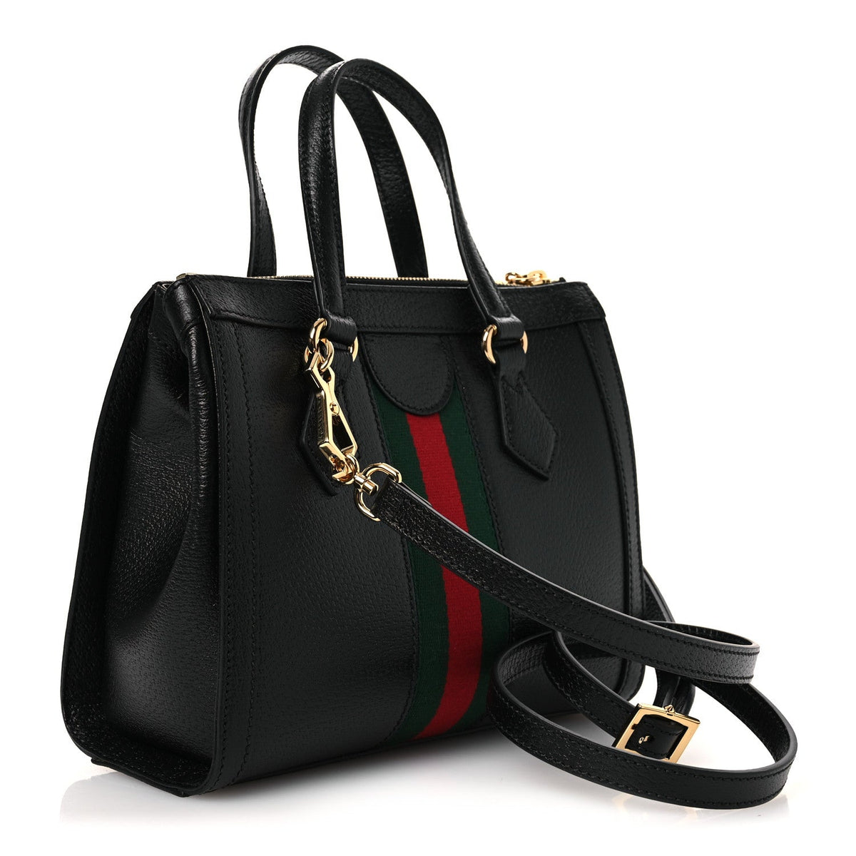 Textured Calfskin Web Small Ophidia Tote Bag Black wholesalehk.shop
