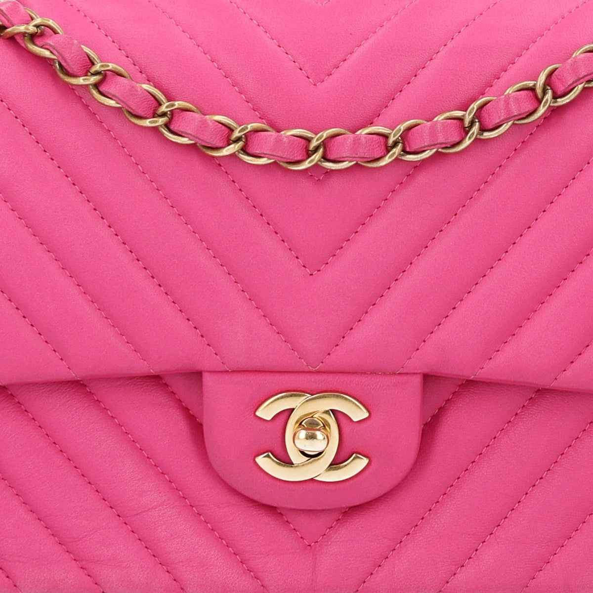 Lambskin Chevron Quilted Medium Double Flap Dark Pink wholesalehk.shop