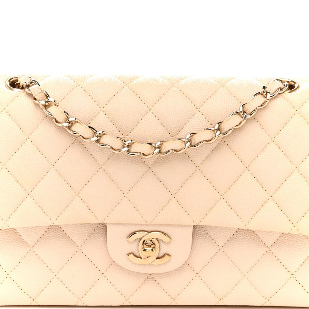 Caviar Quilted Medium Double Flap Light Beige wholesalehk.shop