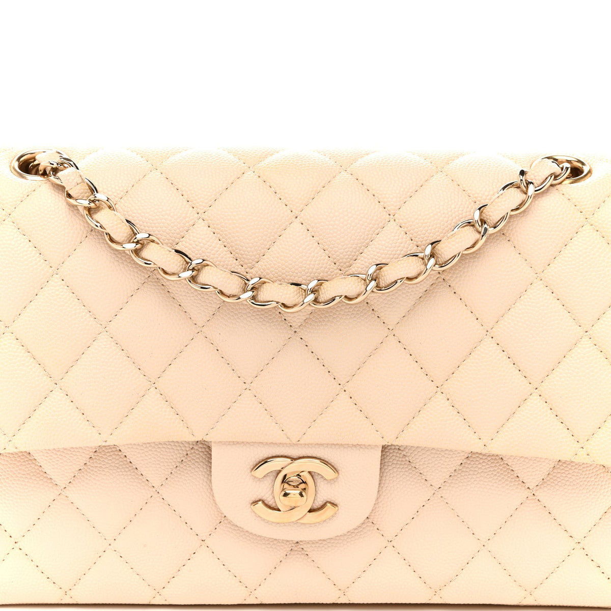 Caviar Quilted Medium Double Flap Light Beige wholesalehk.shop