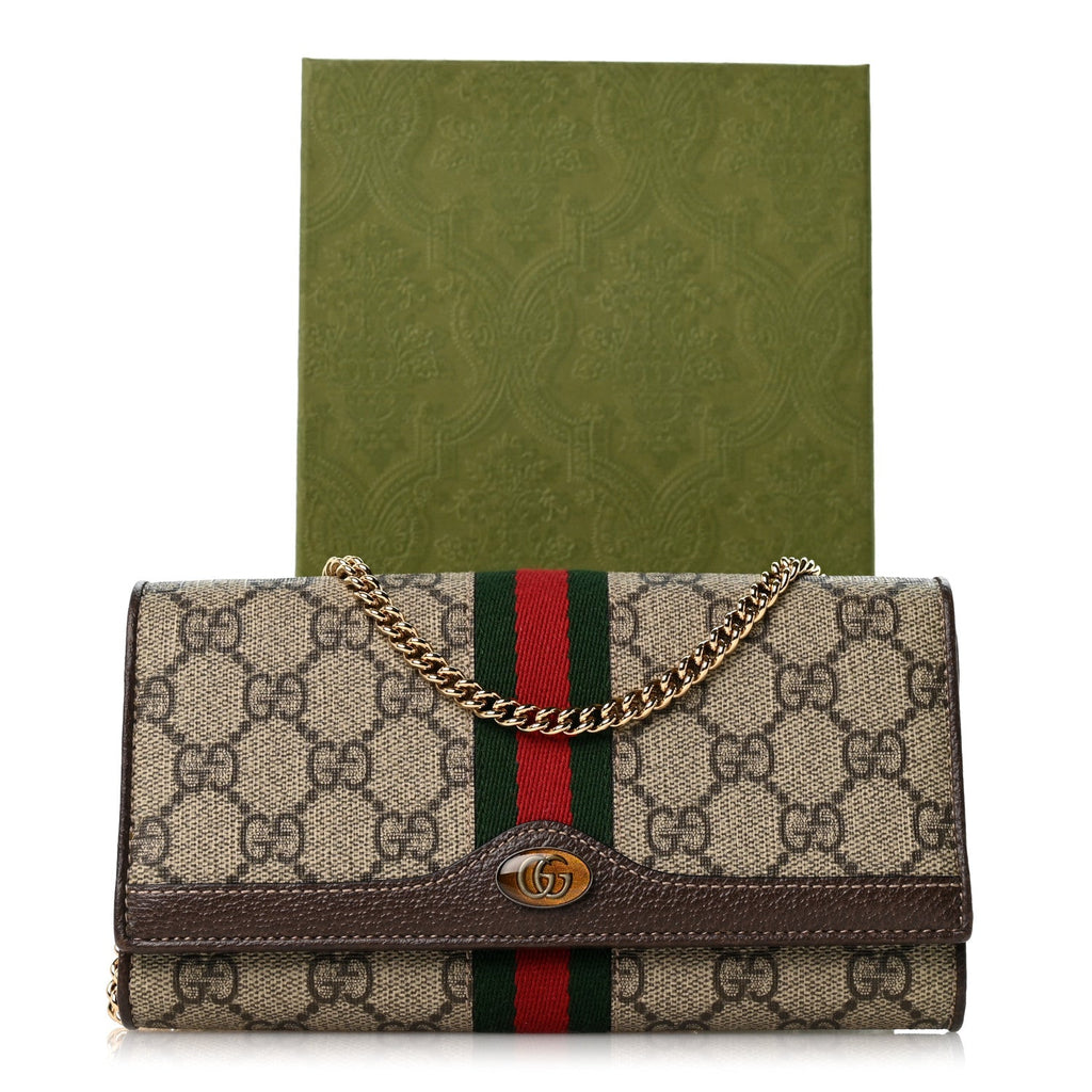 GG Supreme Monogram Web Ophidia Wallet On Chain Brown wholesalehk.shop
